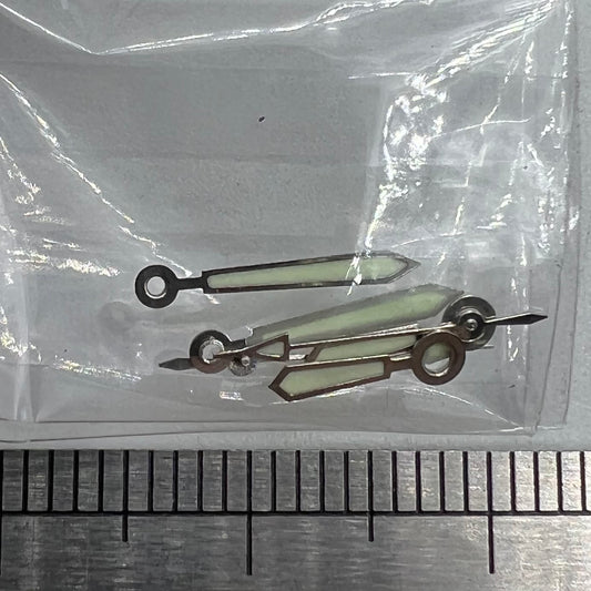 Luminous watch hands set for Miyota 2115 movement, 12mm/11mm/8mm lengths, perfect for accurate timekeeping.