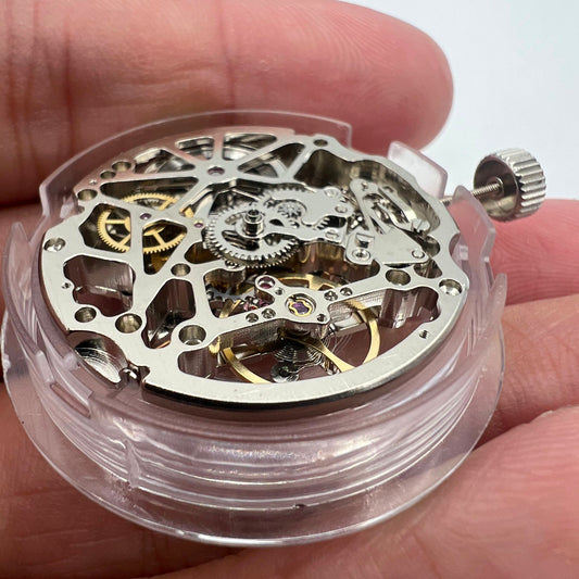 Seagull Silver Hollow ST2502K watch accessory showcasing intricate automatic mechanical movement design.