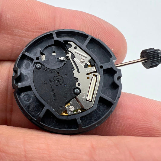 ETA 805.112 Swiss quartz watch movement with 3 hands and date at 6 o'clock, precision timekeeping.