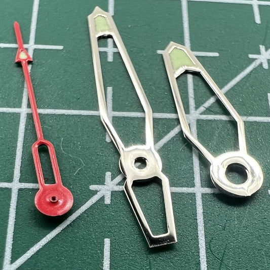 Hollow green luminous watch hands set for Miyota 2035 2115 2105 2305 movements, brand-quality enhancement.