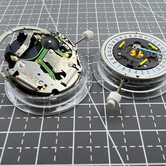 Swiss ISA 8162 quartz watch movement with date at 6, replacement for precise timekeeping.