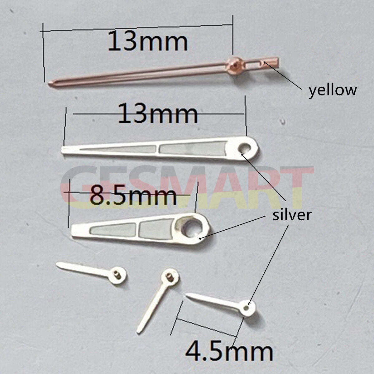 13 mm Silber + Gelbe Zierleiste Lume Uhrzeiger für Miyota OS10 OS20 OS22 OS60 OS80