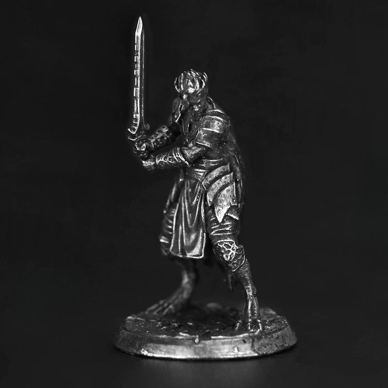 White Brass Figurine Lizardfolk Warrior Miniature - Reptilian Two-Handed Sword Figure