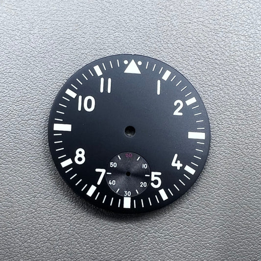 38.9mm green lume pilot watch dial by ST3621, vintage style for ETA 6498 movement.