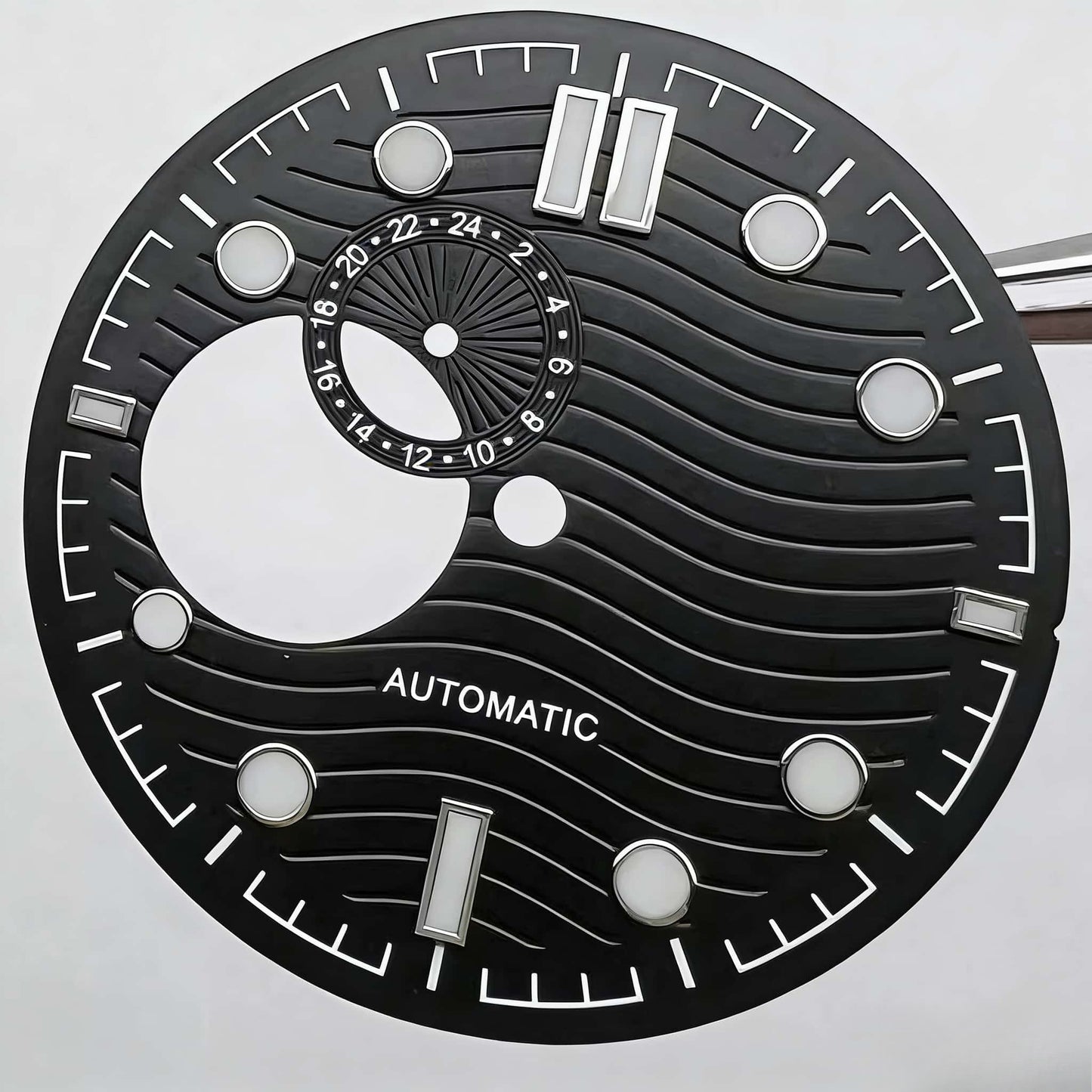 Black Modified 31mm Wave Pit Lume Silver Nail Watch Dial Fit for NH39 Movement