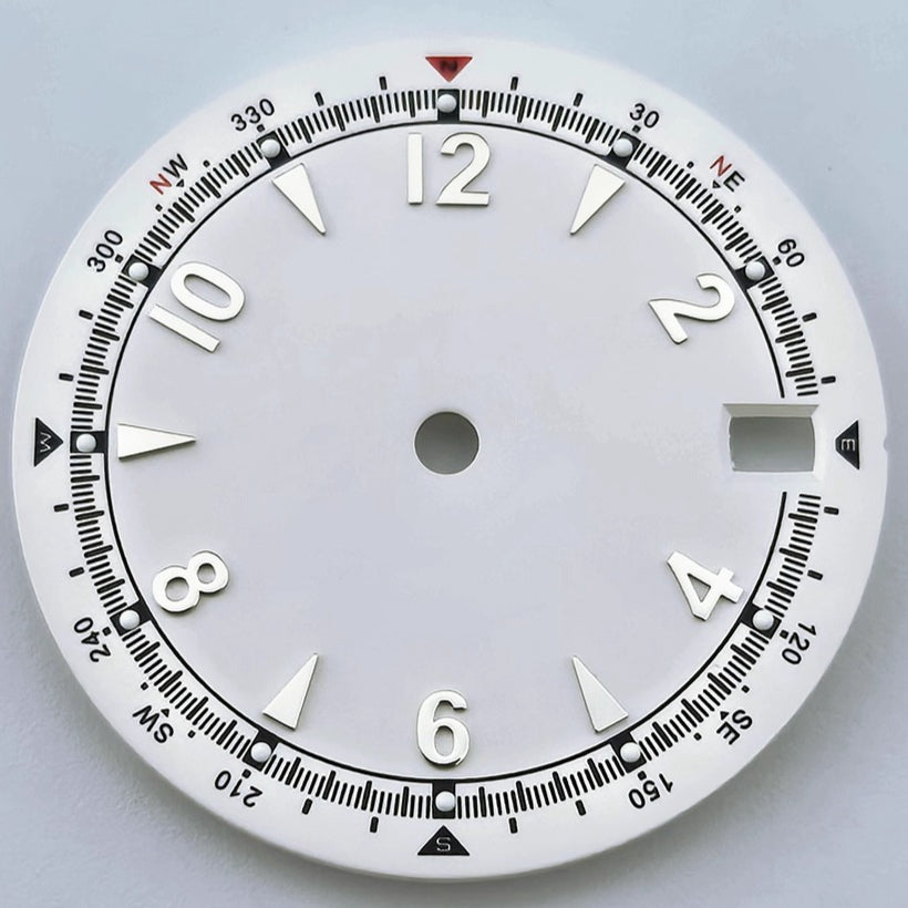 White Modified 28.5mm Green Lume Watch Dial For NH35 Movement No Logo