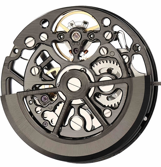 Chinese Hangzhou Round Black 1A09D Carved Hollow Automatic Mechanical Movement 3 Hands