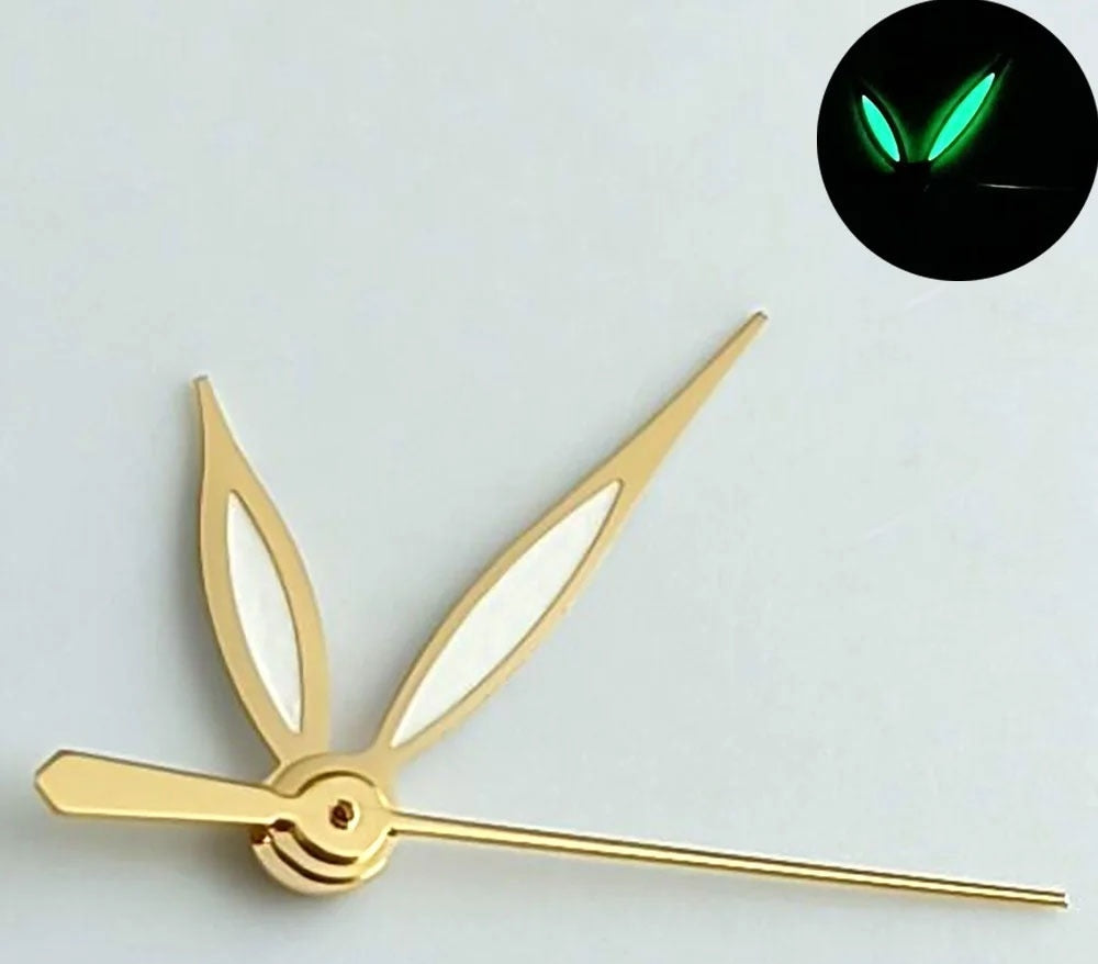 Green lume golden trim leaf shape watch hands for NH35, NH36, 7S26, NH70, NH72 movements.