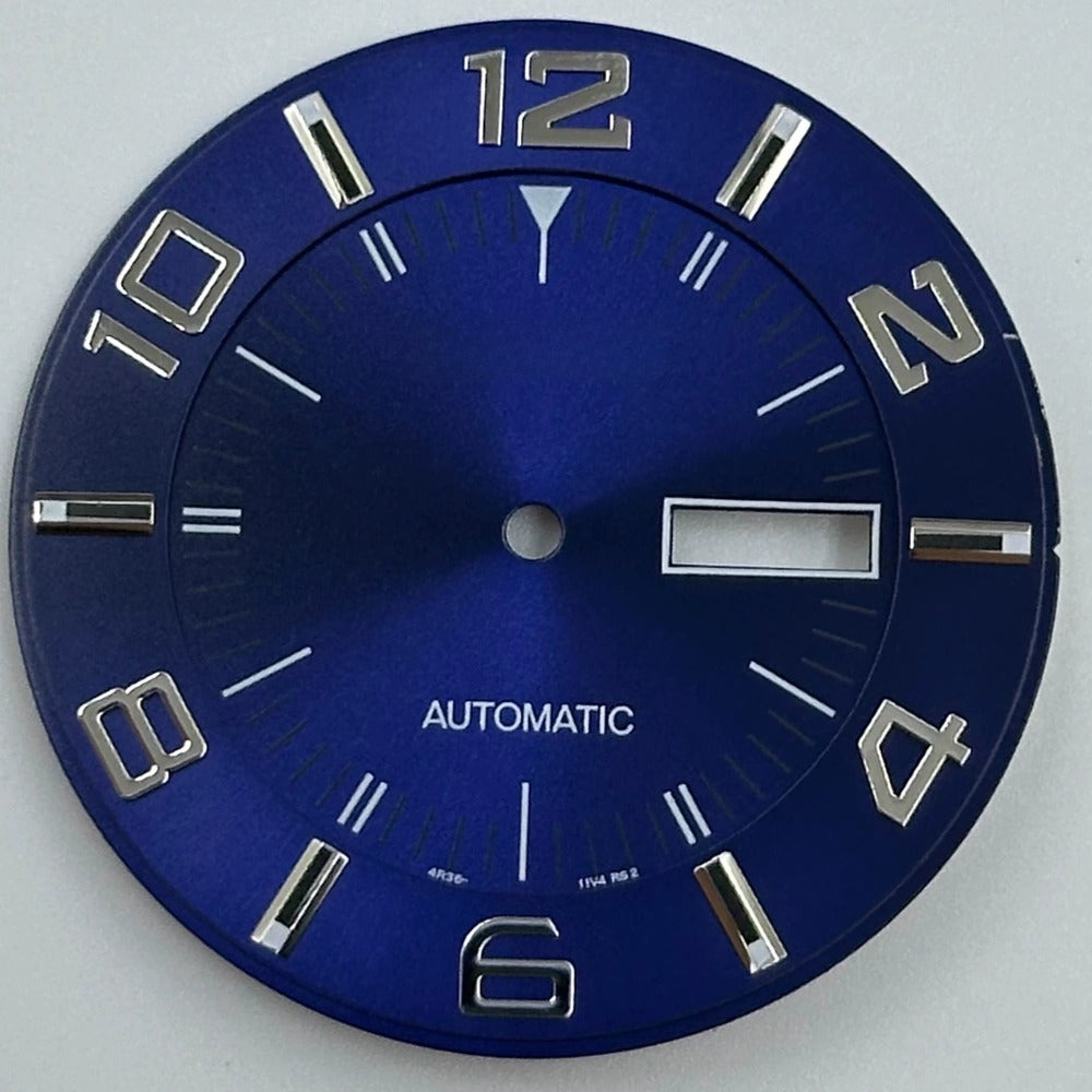 Blue Modified No Lume 37.5mm diving watch dial with NH36 movement compatibility.