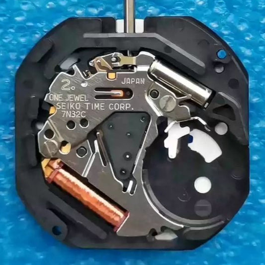 Seiko 7N32C quartz movement replacement part, authentic Japan-made watch component for precise repair.