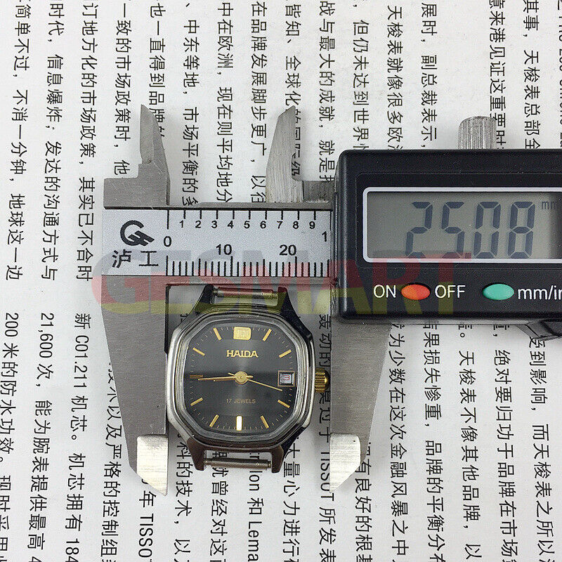 HAIDA octagonal lady watch with black dial, single calendar, manual mechanical movement, stylish design.