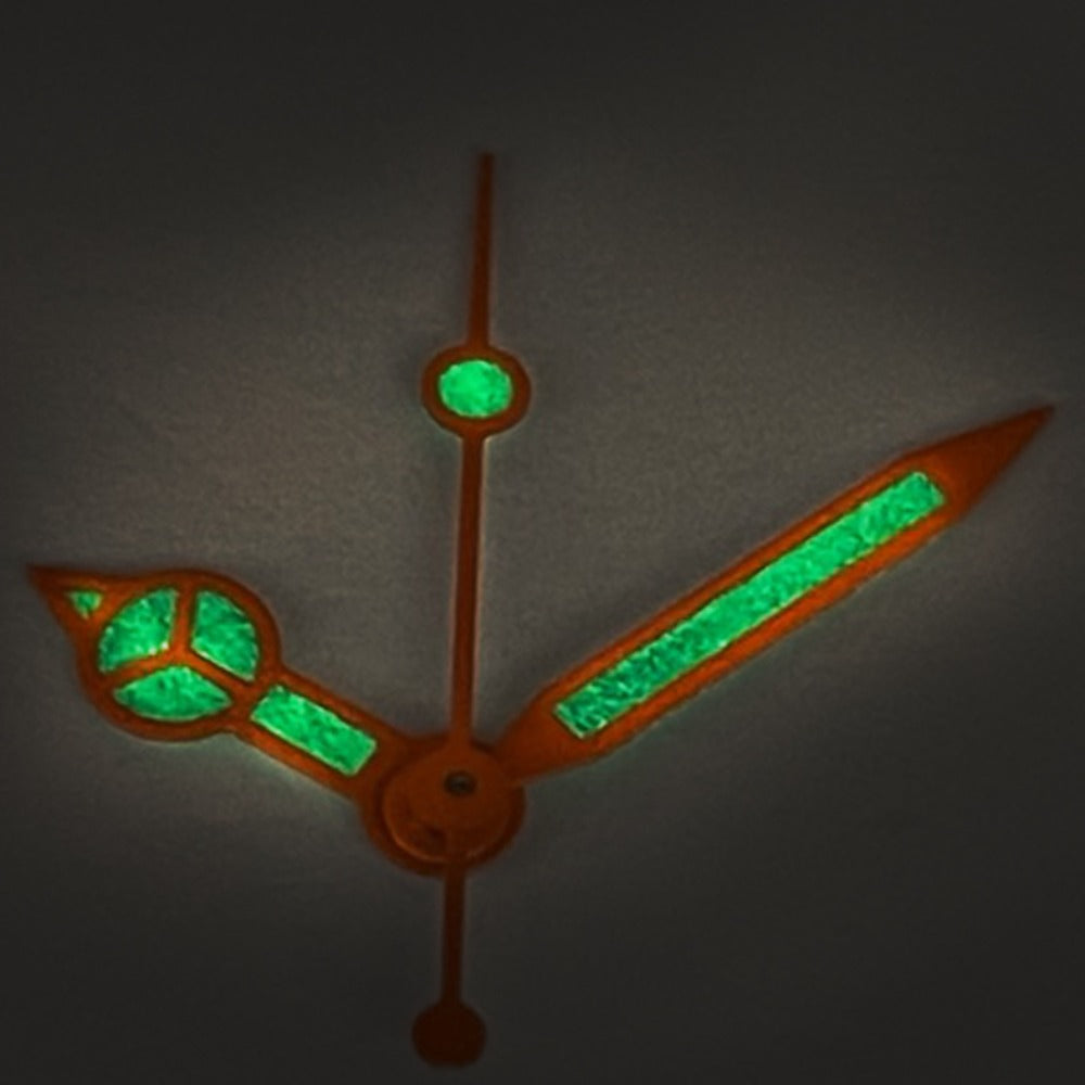 Orange trim C3 green lume vintage watch hands for NH34 NH35 NH36 series, enhancing readability and style.