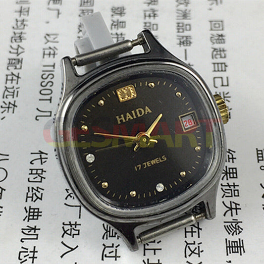 HAIDA ladies manual mechanical watch with imitation diamonds, 17 jewels, square case design for elegant wear