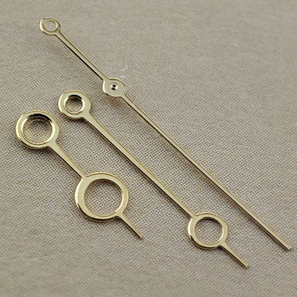 12.5mm golden hollow watch hands for NH35/36 NH38 NH72 movements, elegant circle design.