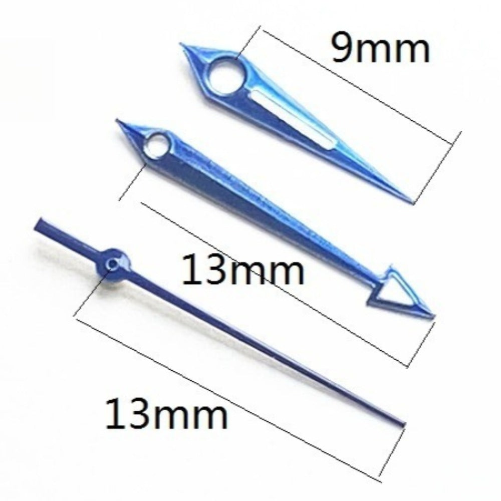 13mm blue trim watch hands compatible with China 7120 movement, precise and stylish replacement parts.