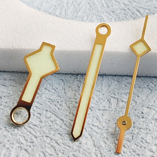 Golden Trim C3 Green Lume watch hands for NH34 NH35 series, enhancing visibility and style.