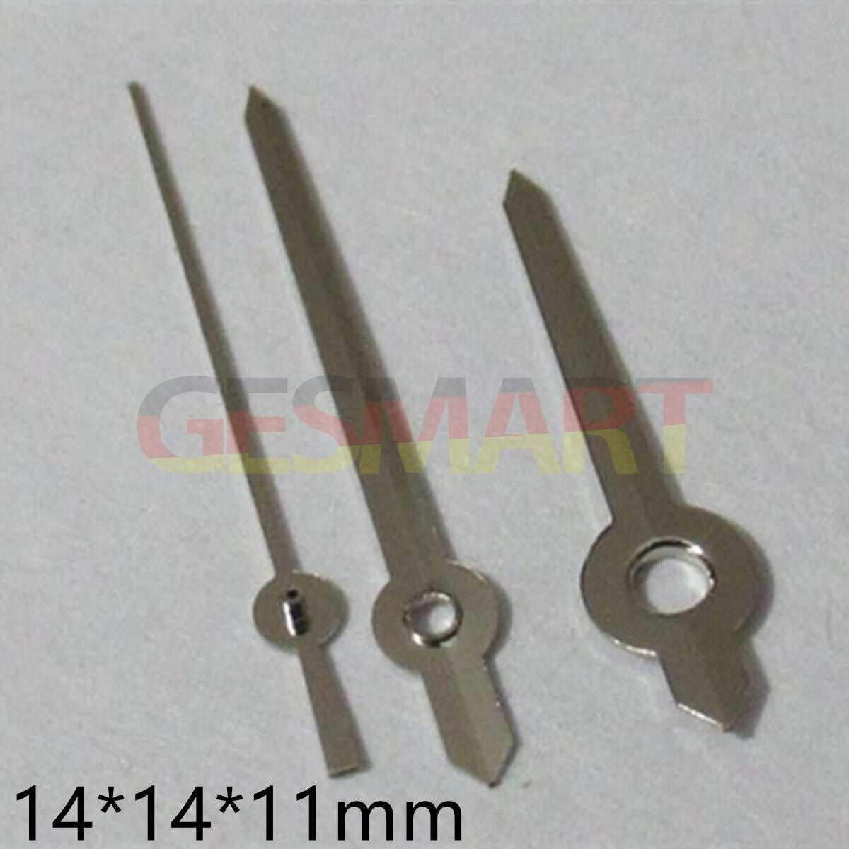 Silver 14mm pointed watch hands set compatible with Miyota 2035 2115 movements, precision design.