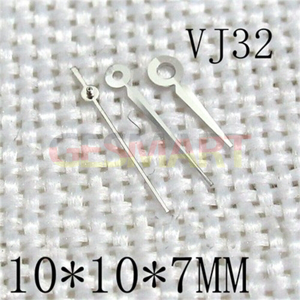 Aiguilles de montre pointues à 3 aiguilles, 10 x 10 x 7 mm, finition argentée, pour mouvement Epson VJ32