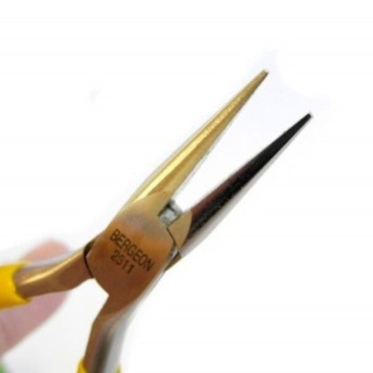 Bergeon 2511 snipe nose pliers with smooth jaws for precision jewelry work and watch accessory repairs.