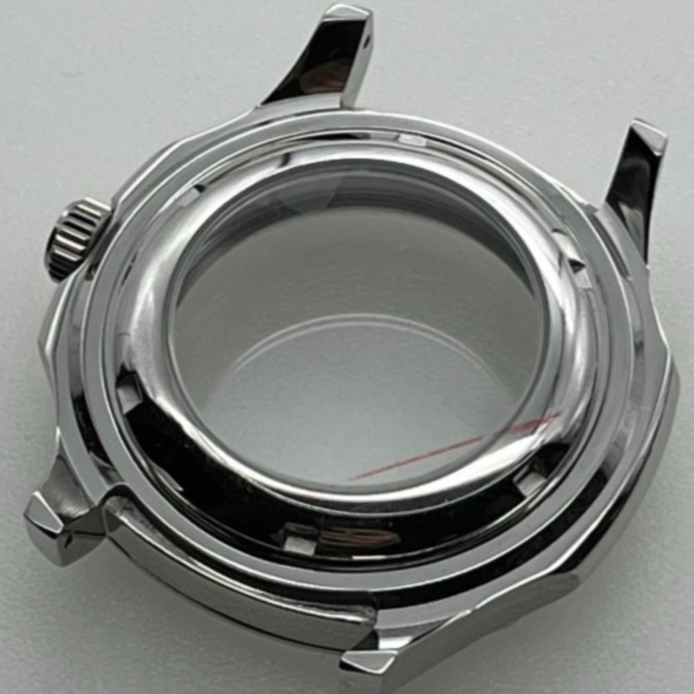 42mm polished silver watch case with sapphire glass, compatible with NH35 NH36 SKX SRPD series