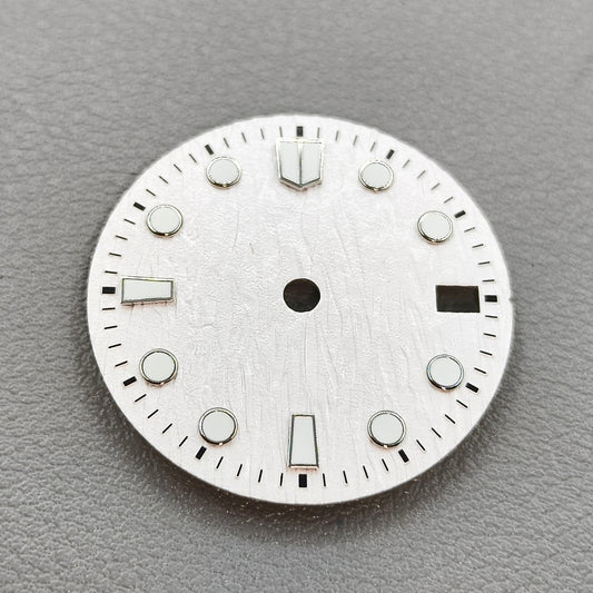 28.5mm White Tree Grain No Logo Green Lume Watch Dial For NH35 Movement