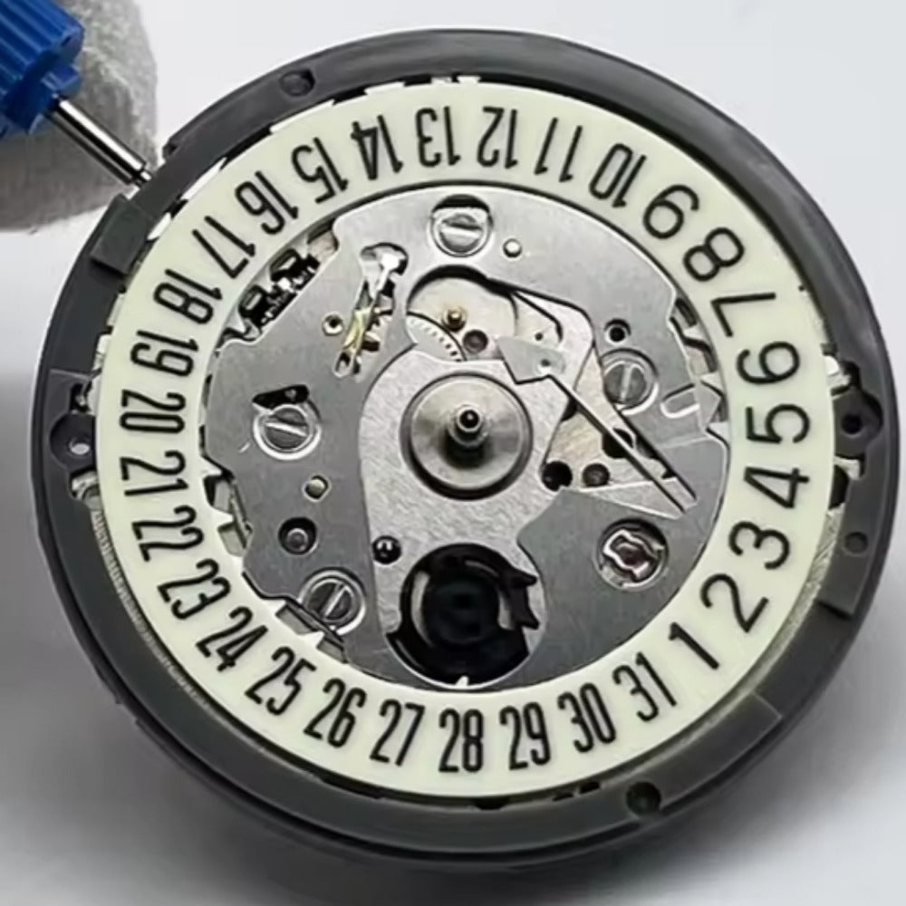Japan Made NH35 mechanical watch with C3 blue luminous dial, date at 6, white disk by Brand