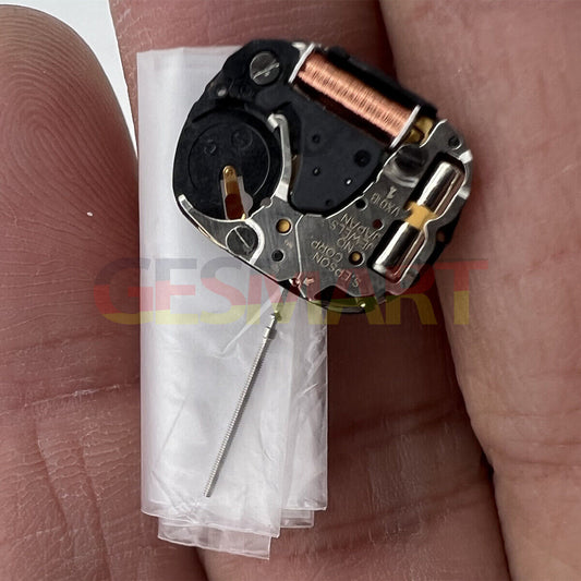 Hattori Epson TMI VX01B quartz watch movement, Japan-made, precision stem included, ideal for watch repairs.