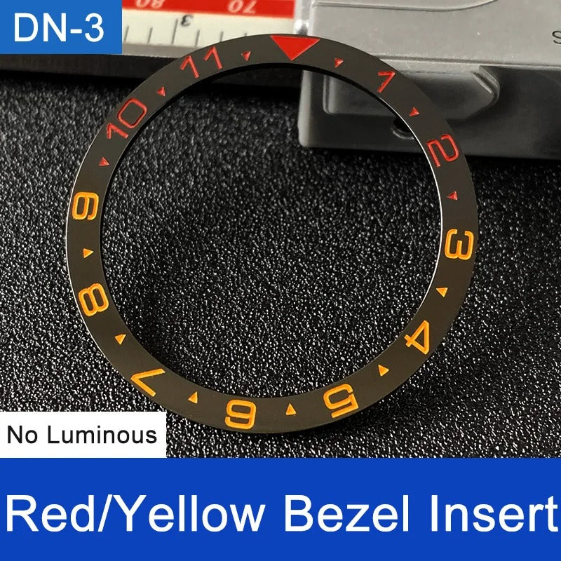 Red+Yellow Font 38mm No Lume Black Flat Ceramic Watch Bezel For Skx009 Skx007