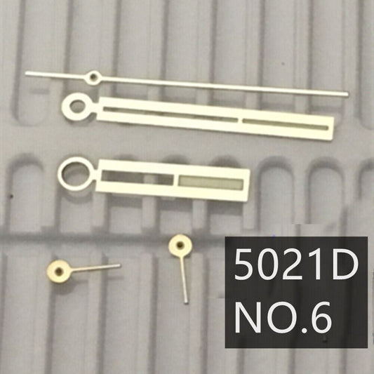 Golden luminous watch hands for Ronda 5021D quartz movement, enhancing visibility and style.