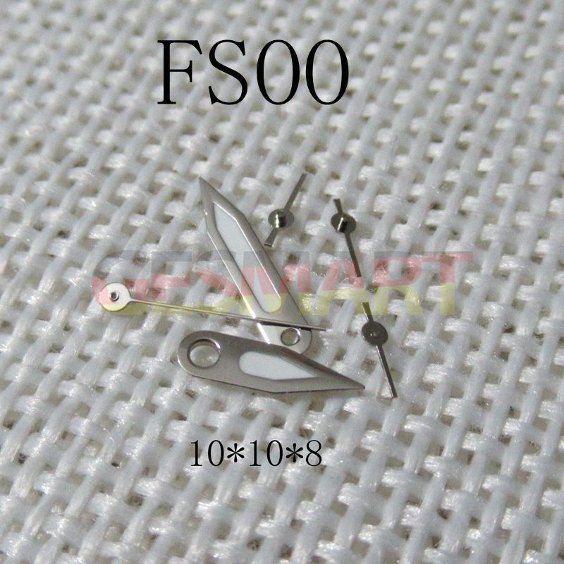 Aiguilles de montre lumineuses vertes avec garniture argentée 10 x 10 x 8 mm pour mouvement Miyota FS00