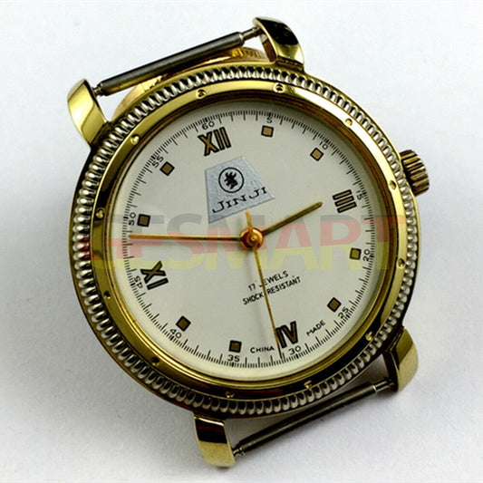 SHANGHAI JINJI manual mechanical watch with 17 jewels, Roman numerals, and shock-resistant design for durability.