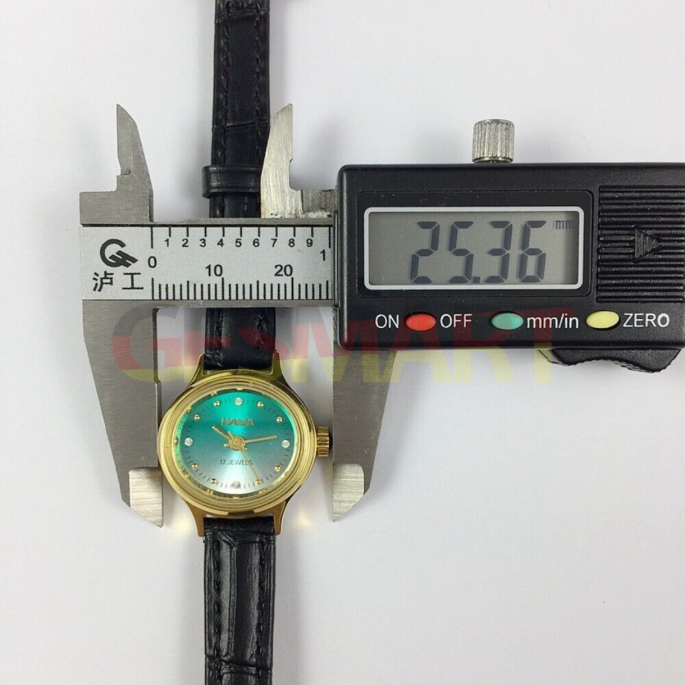 HAIDA Lady watch featuring 17 jewels, golden nail markers, and a gradient green oval dial for elegant style.