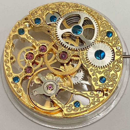 Golden carved hollow ST3600 6497 mechanical watch movement, hand-winding, China made.