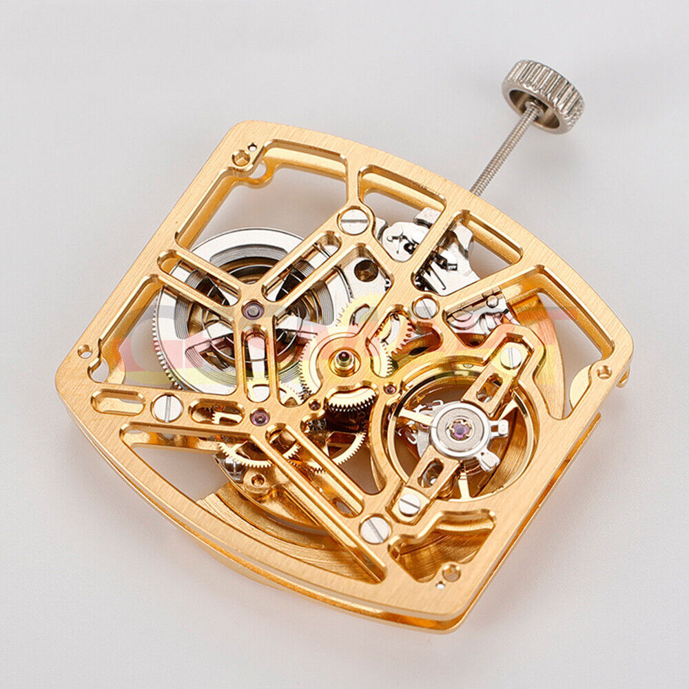 Asiatisches HZ1C01A Silber/Gold/Schwarzes tonnenförmiges automatisches mechanisches Uhrwerk