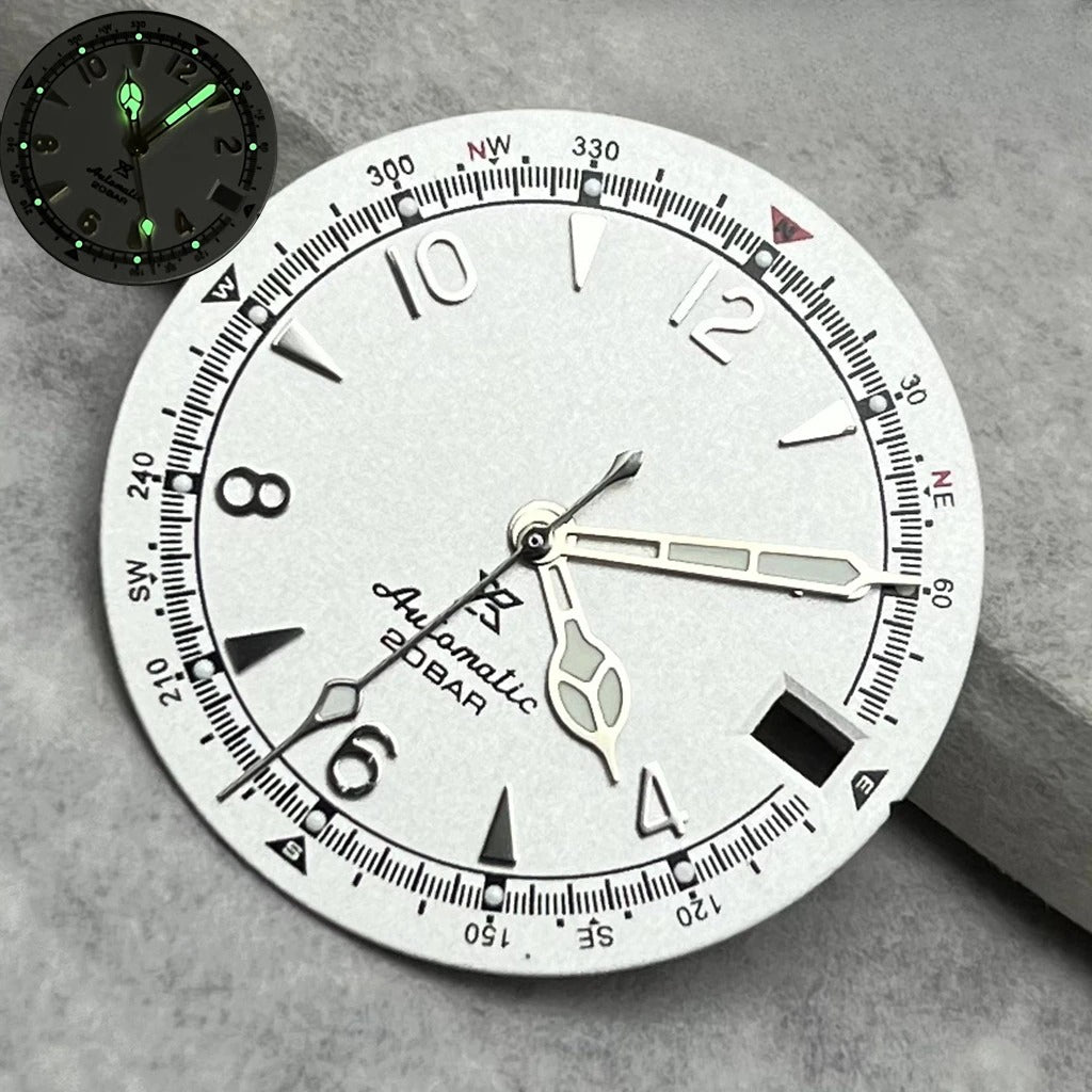 28.5mm Vintage Watch Dial Hands Green Luminous For SKX Mod Fit NH35/36 Movement