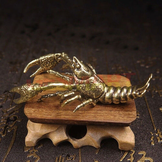 Hand-carved solid copper lobster trinket, detailed bronze model for watch accessory display.