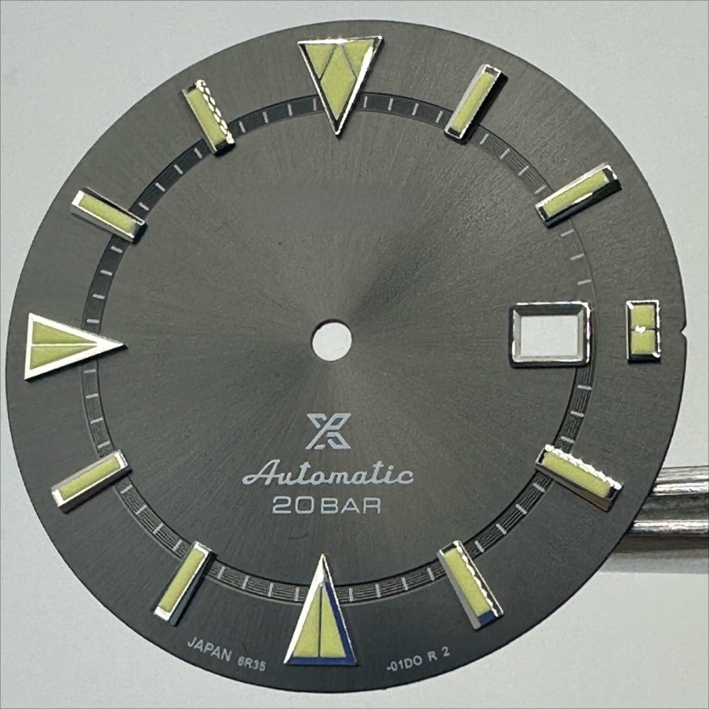 34mm Dark Grey Silver Trim Nail Datejust dial with green lume for 8215 8200 movement
