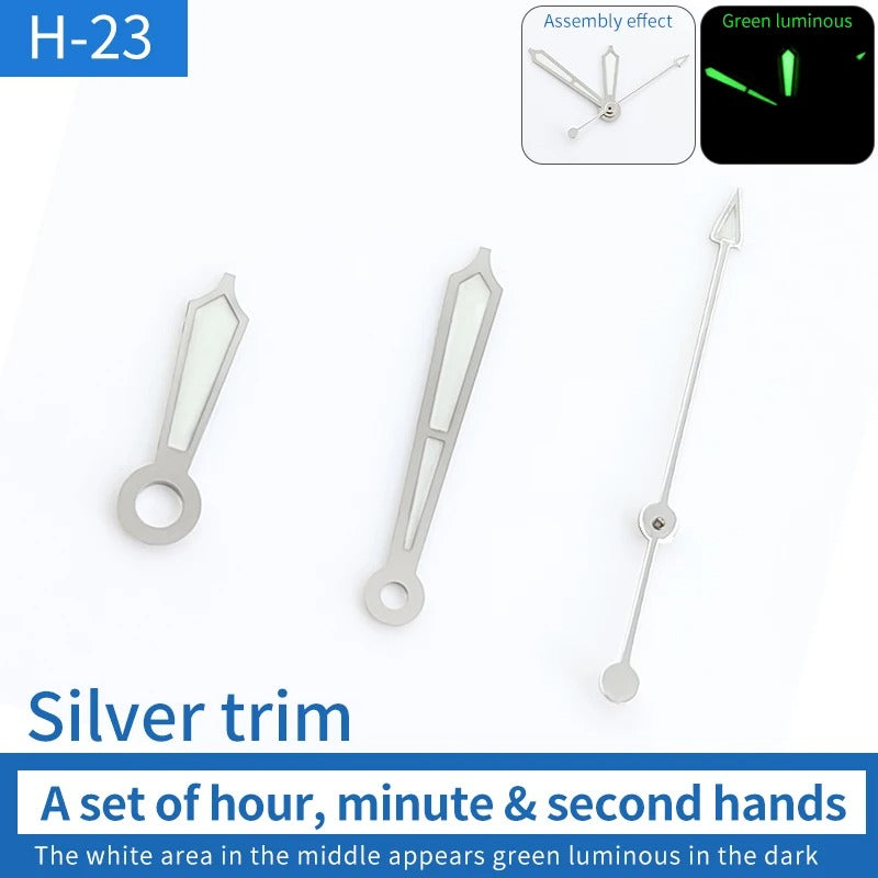 Silver Trim Vintage Green Lume Watch Hands for Srpd Skx007/009 NH35 7009 6309