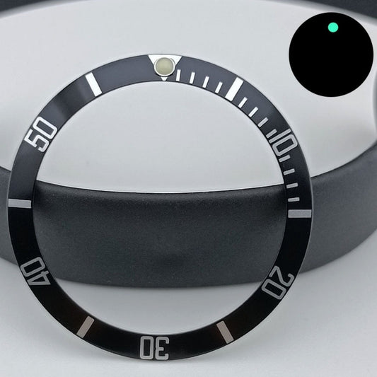 37.5mm green lume aluminum bezel with white font for SUB watches.