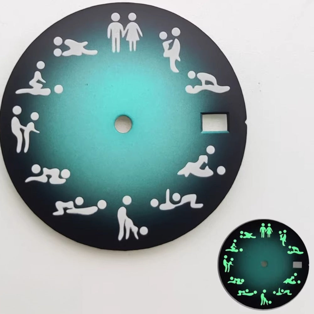 Gradual sky blue 28.5mm watch dial with green lume, designed for NH35 NH36 movements by Love Posture.