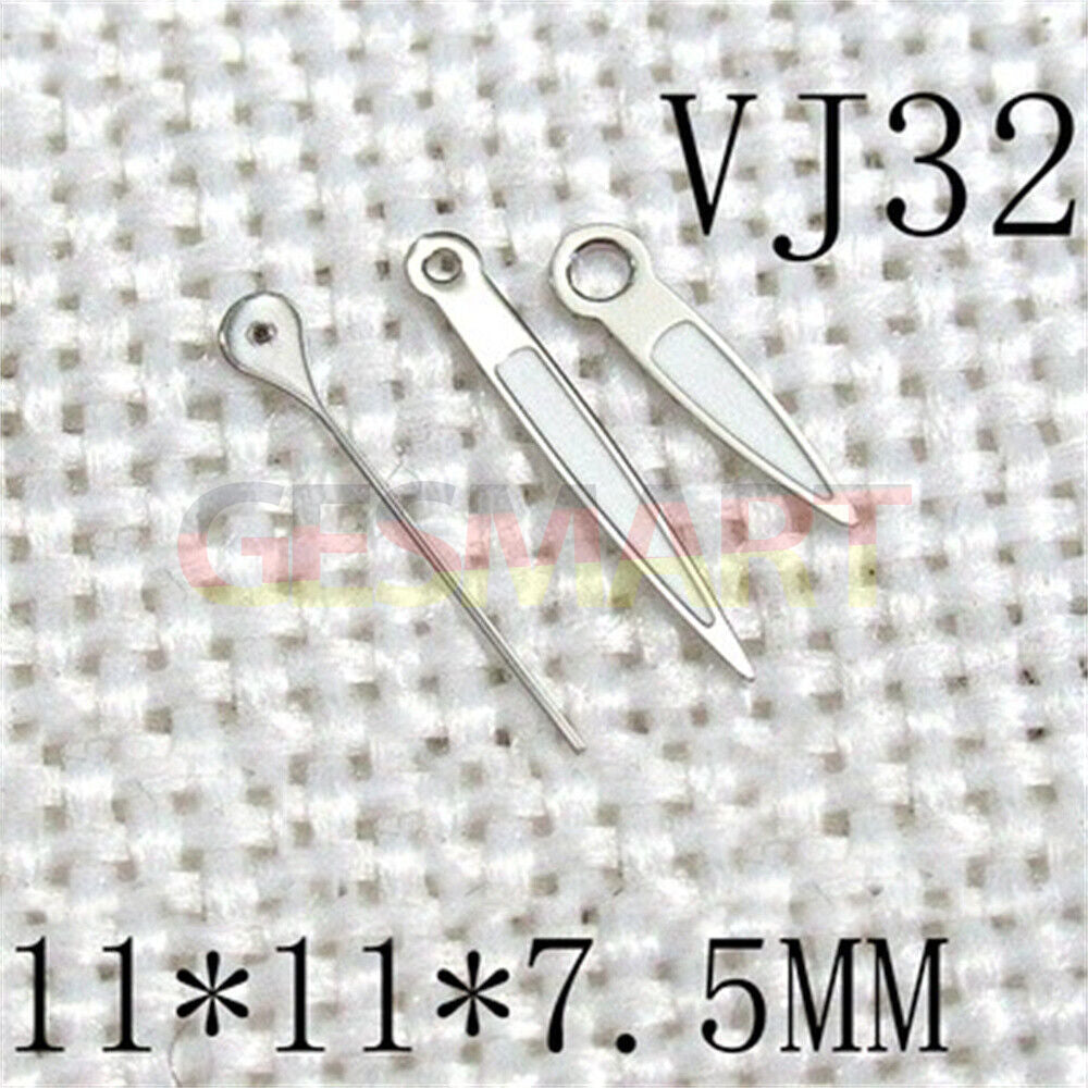 11 x 11 x 7,5 mm, silberner Rand, 3 Zeiger, grüne Leuchtzeiger für Epson VJ32-Uhrwerk