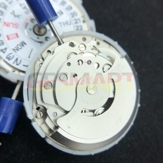Epson YN56 mechanical watch movement showing date and day display, Japan brand quality.