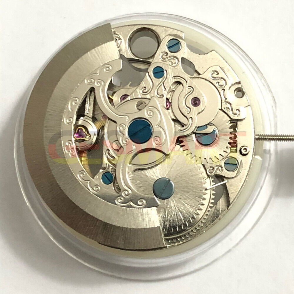 China Made 7120 Silver hollow automatic watch movement showcasing large mechanical design for precise timekeeping.