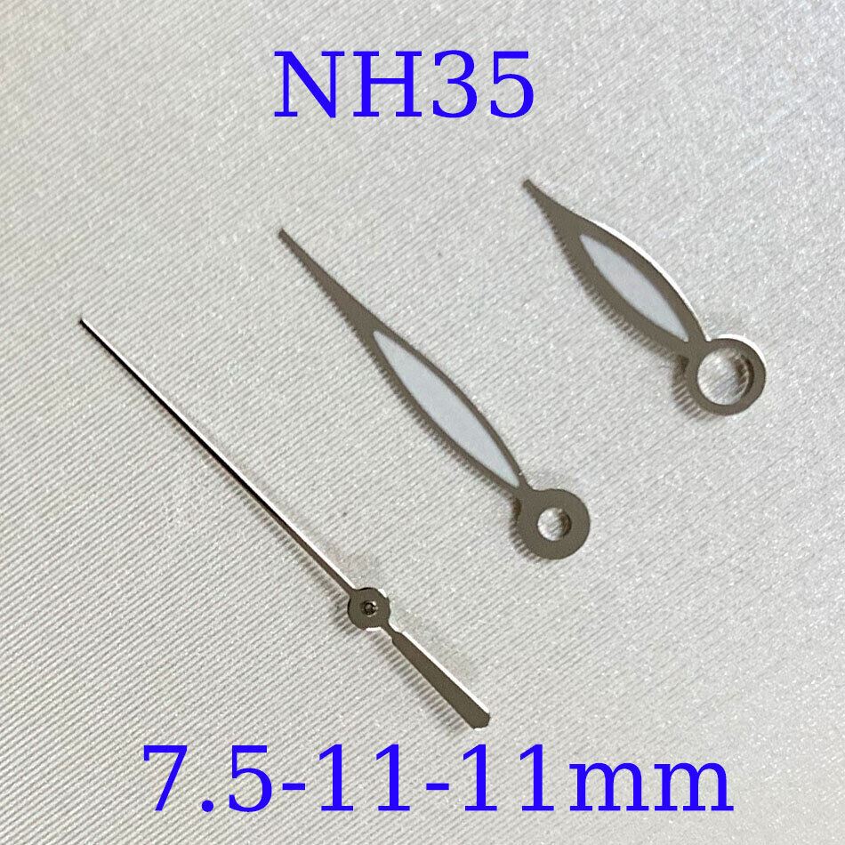 Green luminous watch hands set by B16 brand for NH35A/NH36A/4R36 movement, sizes 7.5/11/11mm.