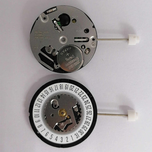 Watchmakers ISA 2320 quartz movement with date window at 3/6, repair part for ISA 2320/103 models.