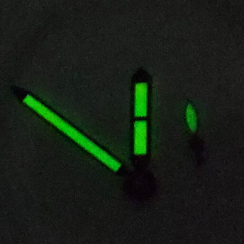 Green luminous watch hands for ST3600 movement, enhancing visibility in low light with brand precision.