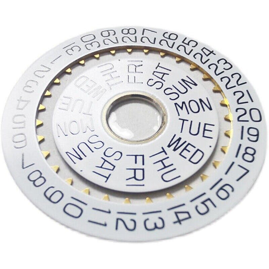 White date disk wheel for ETA7750 movement, genuine replacement part enhancing watch accuracy.