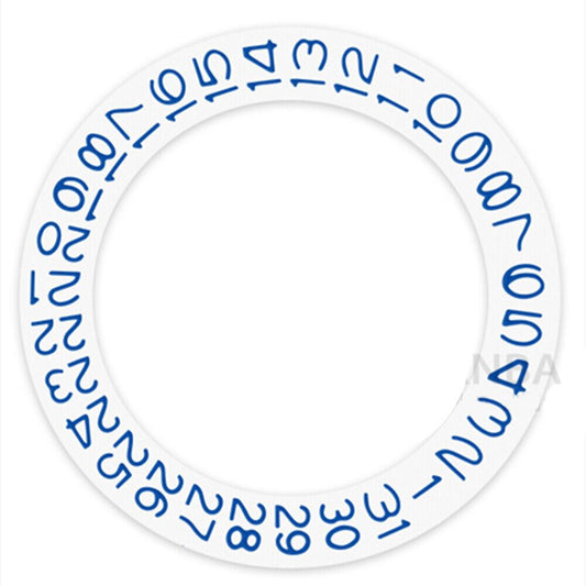 Sea Blue Character Date Wheel for Miyota NH35 NH36 watch movement with white background, precision design.