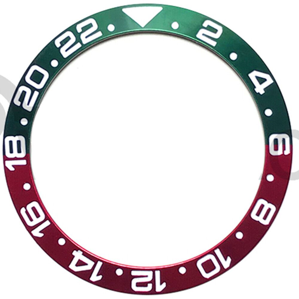 38mm green and red numeral GMT aluminium bezel insert for RLX watch accessories.