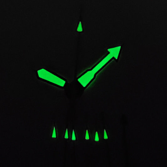 Green luminous watch hands sized 8x12x13mm for NH35A/NH36A movement.
